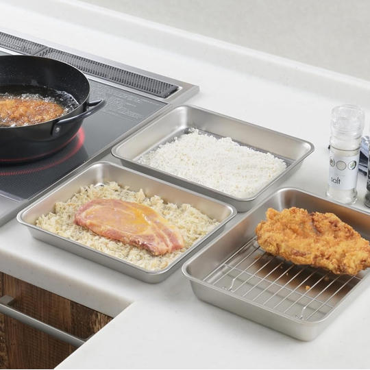 日本製 燕三條 YOSHIKAWA 不鏽鋼方形托盤附濾網|18枚尺寸|備料瀝油兩用 7041591