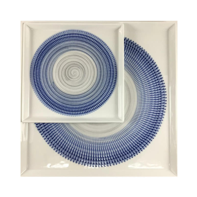 波佐見燒 漸層放射刻紋方皿 21cm|一真窯 手作陶盤|日本製(五色可選)