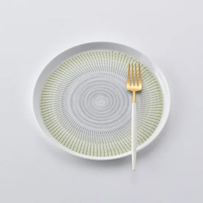 波佐見燒 色染流紋圓盤 21cm｜一真窯 手作陶盤｜日本製（五色可選）