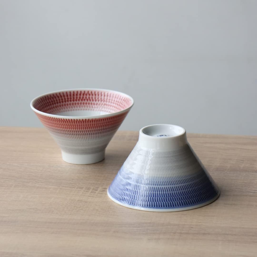 波佐見燒 富士刻紋飯碗｜一真窯 手作茶碗｜飛鉋刻紋 日本製（四色可選）