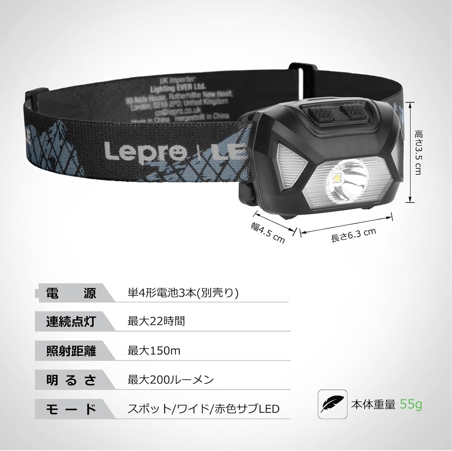 Lepro LED 頭燈 防災用 強光 聚光＋廣角 最長 22 小時 輕量防水 2 入組