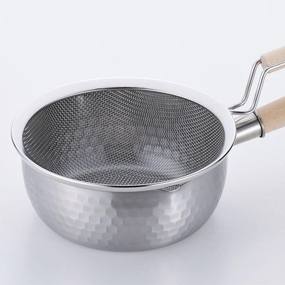 日本製 和平FREIZ 彩食庵 雪平鍋＋木柄濾網組 18cm｜IH電磁爐可用｜不鏽鋼日式湯鍋 SM-9549