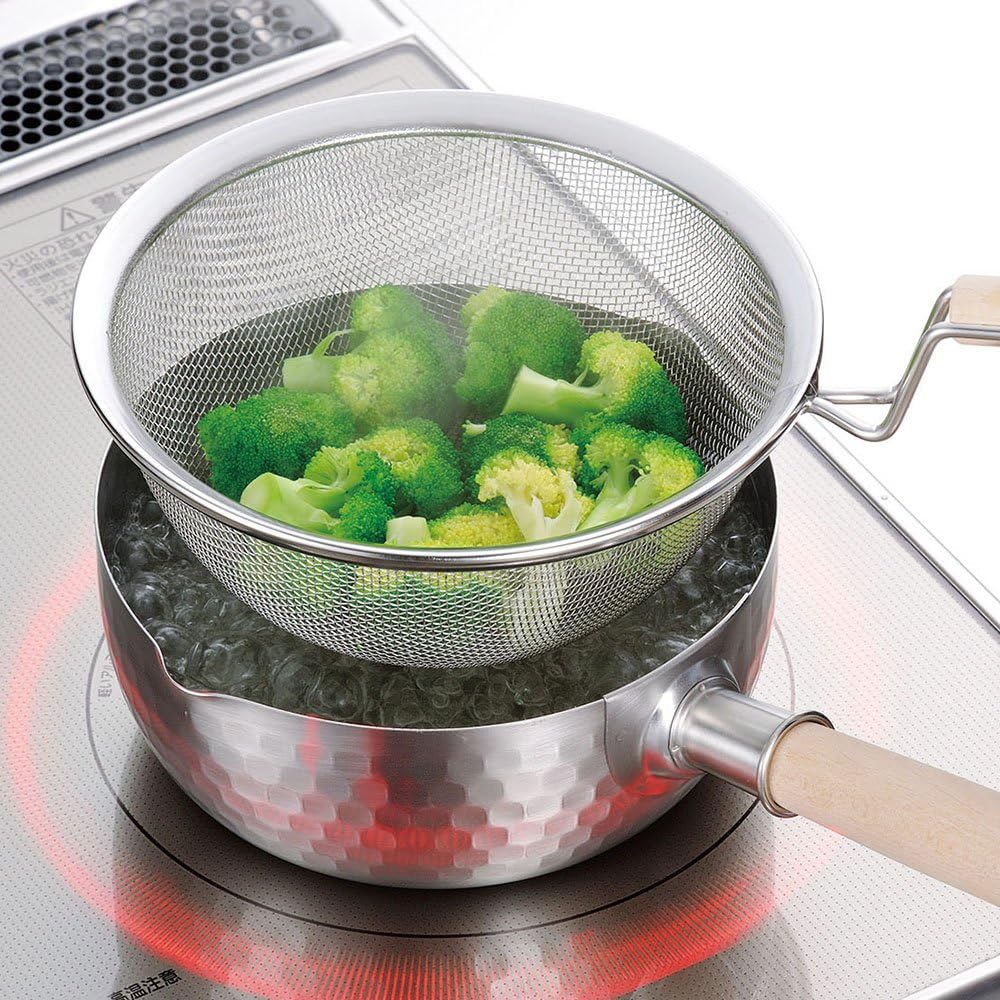 日本製 和平FREIZ 彩食庵 雪平鍋＋木柄濾網組 18cm｜IH電磁爐可用｜不鏽鋼日式湯鍋 SM-9549