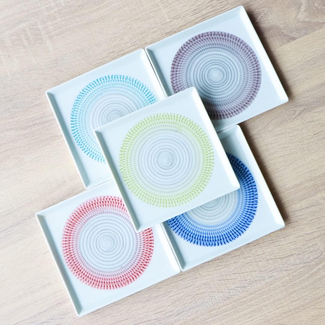 波佐見燒 漸層放射刻紋方皿 13.5cm｜一真窯 手作陶盤｜日本製 五色可選