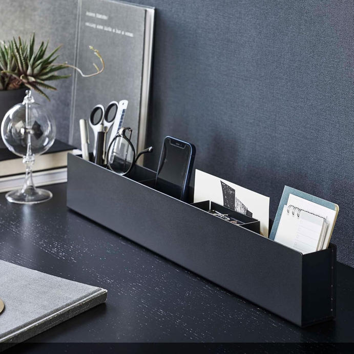 日本山崎實業 yamazaki tower 細長型桌面收納架 50cm｜極簡鋼製設計 黑 白