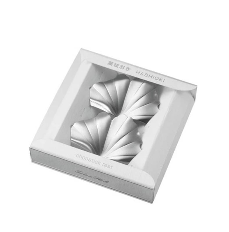 HUTLERY 銀杏葉造型筷架 2入禮盒組｜日本燕三條製 銀色金屬餐桌配件