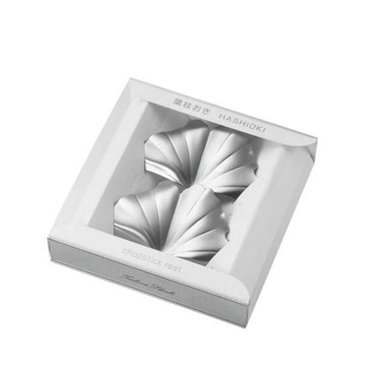 HUTLERY 銀杏葉造型筷架 2入禮盒組｜日本燕三條製 銀色金屬餐桌配件