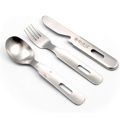 燕三條製 村之鍛冶屋 不鏽鋼露營餐具三件組 MK-7658｜湯匙 叉子 餐刀 戶外野營用