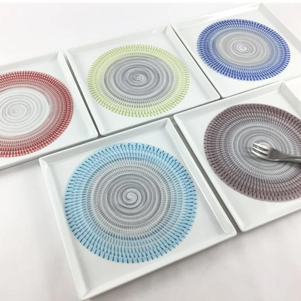 波佐見燒 漸層放射刻紋方皿 13.5cm｜一真窯 手作陶盤｜日本製 五色可選