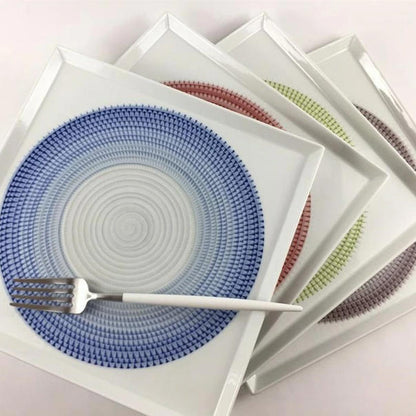 波佐見燒 漸層放射刻紋方皿 21cm｜一真窯 手作陶盤｜日本製（五色可選）