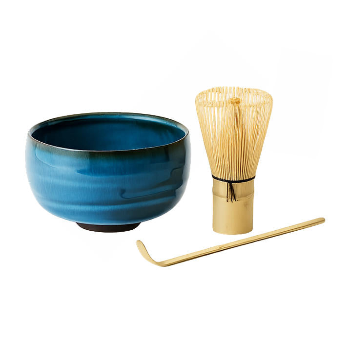 AKOMEYA TOKYO 波佐見燒 抹茶三件組｜青藍釉｜日本製 茶碗＋茶筅＋茶杓